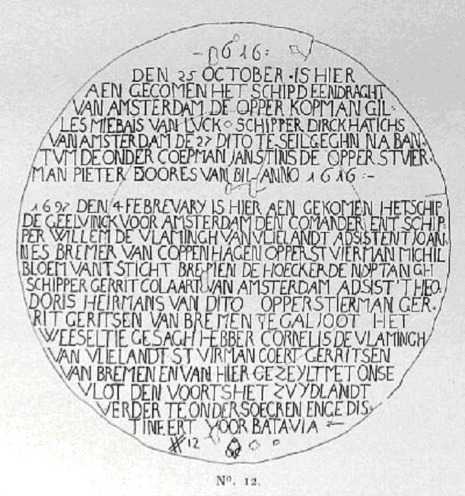 Vlamingh / Hartog - Pewter plate inscription