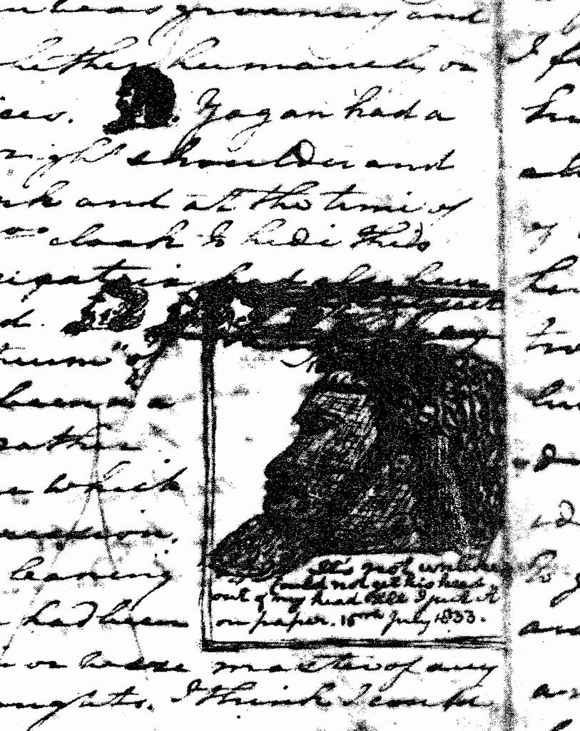  Sketch of Yagan's severed head made by George Fletcher Moore