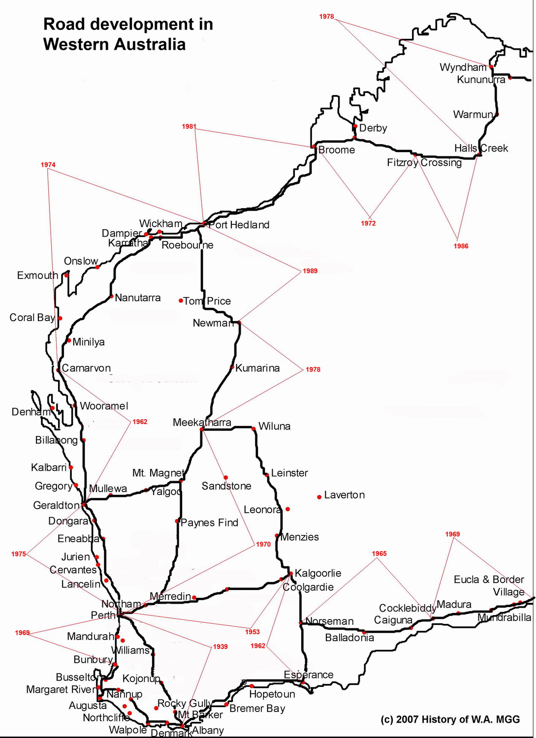 Completion dates of major sealed roads in Western Australia