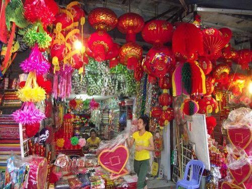 Colourful shops in the Old Quarter of Hanoi